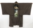 Photo3: 4526T02z520 Vintage Japanese Kimono Silk Men's HAORI Mt.Fuji Dark brown (3)