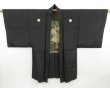 Photo6: 4530T03z370 Vintage Japanese Kimono Silk Men's HAORI Jigami Black (6)