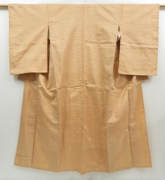 Photo1: 4530T10z690 Vintage Japanese Kimono Silk MEISEN KOMON Cream-Orange (1)