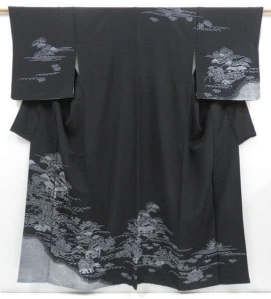 Photo1: 4530T13z1180  Japanese Kimono Silk TSUKESAGE Hut Black (1)