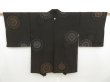 Photo1: 4601T12z700 Vintage Japanese Kimono Silk HAORI Chrysanthemum Black (1)