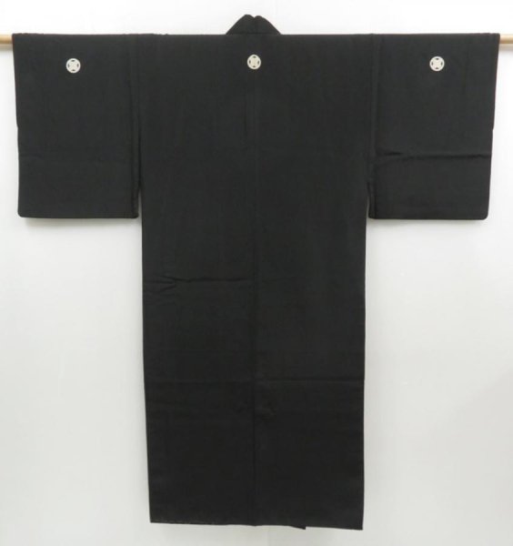 Photo1: 4601T14z900 Vintage Japanese Kimono Silk Men's  Plain Black (1)