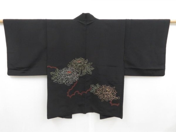 Photo1: 4603T02z550 Vintage Japanese Kimono Silk HAORI Embro Chrysanthemum (1)