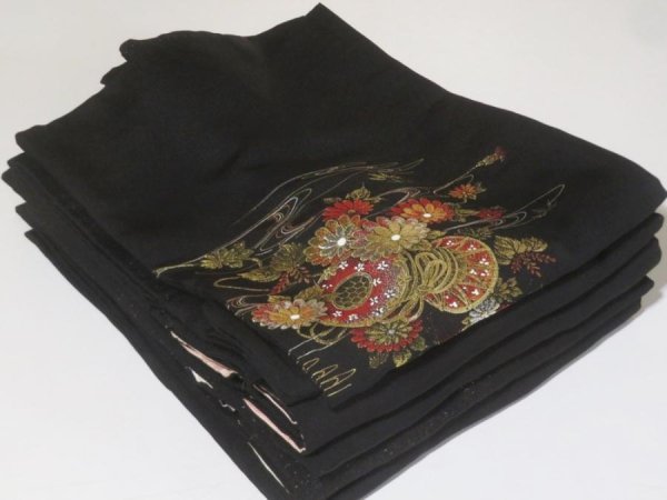 Photo1: 1001HB01z27  Japanese Kimono Silk BLACK HAORI 5pcs FREE SHIPPING (1)