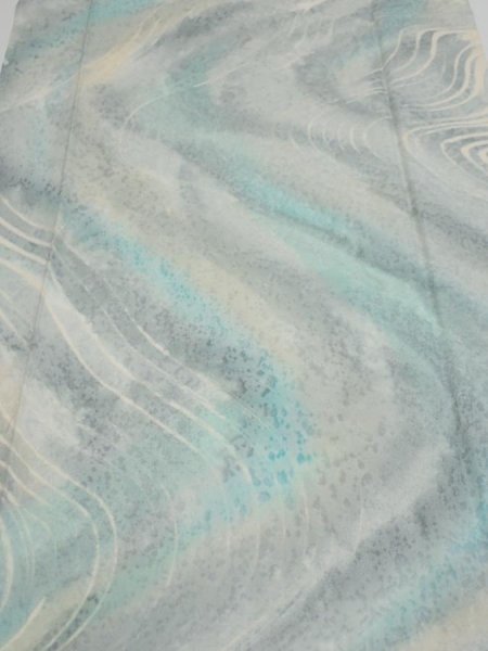 Photo1: 2T04z90  Japanese Kimono Silk  FABRIC Stream Light blue-gray 66.1x14.4 (1)