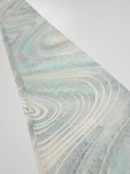 Photo1: 2T07z40  Japanese Kimono Silk  FABRIC Stream Light blue-gray 57.5x7.1 (1)