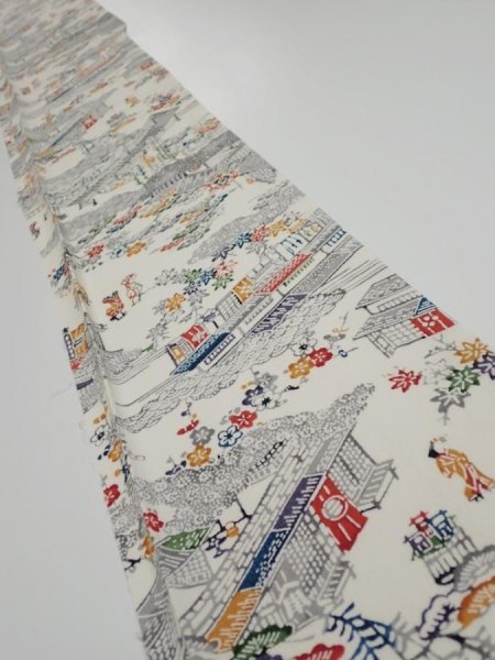 Photo1: 2S07z40  Japanese Kimono Silk  FABRIC Edo era Off-white 58.3x7.3 (1)