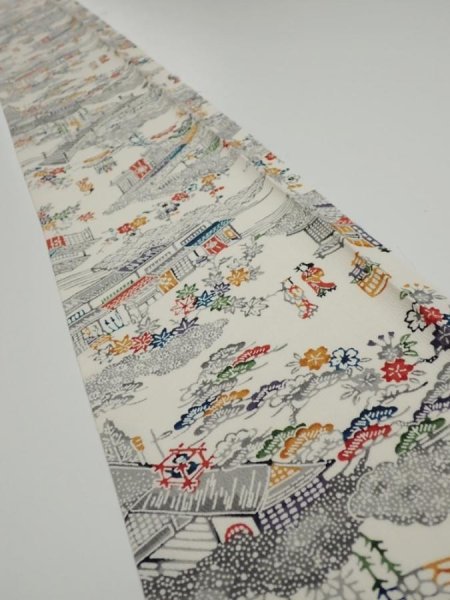 Photo1: 2S08z40  Japanese Kimono Silk  FABRIC Edo era Off-white 58.3x7.3 (1)