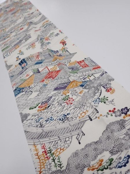 Photo1: 2S10z30  Japanese Kimono Silk  FABRIC Edo era Off-white 34.6x7.3 (1)