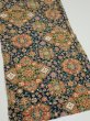 Photo2: 2S02z50  Japanese Kimono Silk  FABRIC Flowers Dark navy 37.8x14.2 (2)