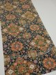 Photo2: 2S03z80  Japanese Kimono Silk  FABRIC Flowers Dark navy 61.4x14.2 (2)