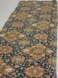 Photo3: 2S03z80  Japanese Kimono Silk  FABRIC Flowers Dark navy 61.4x14.2 (3)