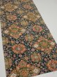 Photo2: 2S04z90  Japanese Kimono Silk  FABRIC Flowers Dark navy 61.4x14.2 (2)