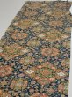 Photo3: 2S04z90  Japanese Kimono Silk  FABRIC Flowers Dark navy 61.4x14.2 (3)