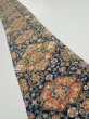 Photo1: 2S08z40  Japanese Kimono Silk  FABRIC Flowers Dark navy 54.3x7.1 (1)