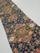 Photo1: 2S10z30  Japanese Kimono Silk  FABRIC Flowers Dark navy 34.6x6.7 (1)