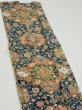 Photo3: 2S10z30  Japanese Kimono Silk  FABRIC Flowers Dark navy 34.6x6.7 (3)