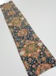 Photo5: 2S10z30  Japanese Kimono Silk  FABRIC Flowers Dark navy 34.6x6.7 (5)