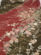 Photo1: 2S01z60  Japanese Kimono Silk  FABRIC Flowers Dull red 42.1x14.8 (1)