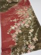 Photo2: 2S01z60  Japanese Kimono Silk  FABRIC Flowers Dull red 42.1x14.8 (2)