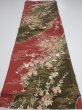 Photo5: 2S01z60  Japanese Kimono Silk  FABRIC Flowers Dull red 42.1x14.8 (5)