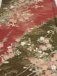 Photo1: 2S02z60  Japanese Kimono Silk  FABRIC Flowers Dull red 42.1x14.8 (1)