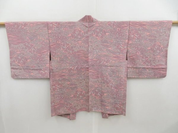 Photo1: 4604T02z560 Vintage Japanese Kimono Silk HAORI Hut Pink (1)