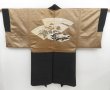 Photo1: 4604T03z560 Vintage Japanese Kimono Silk Men's HAORI Jigami Black (1)