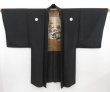 Photo6: 4604T03z560 Vintage Japanese Kimono Silk Men's HAORI Jigami Black (6)