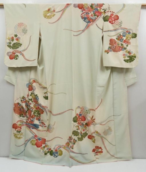 Photo1: 4604T11z850 Vintage Japanese Kimono Silk TSUKESAGE Bird Off-white (1)