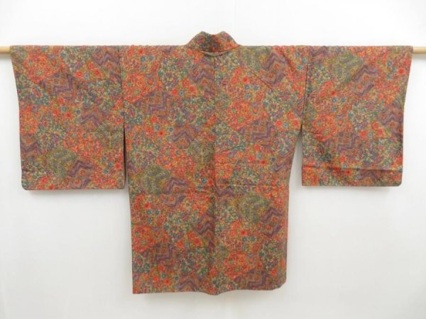 Photo1: 4607T03z600 Vintage Japanese Kimono Silk DOCHUGI Flowers Orangered (1)