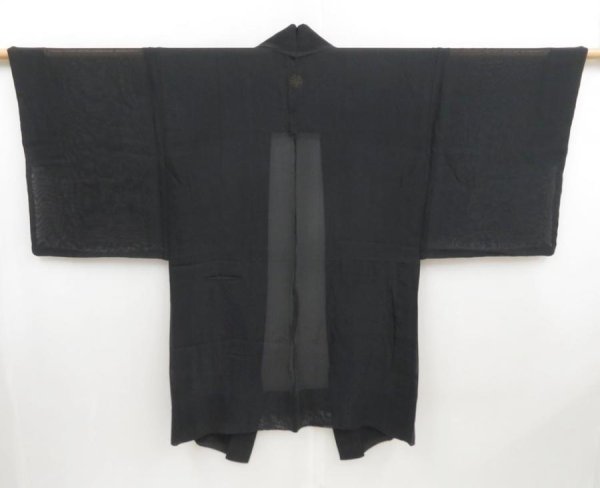 Photo1: 4607T04z320 Vintage Japanese Kimono Silk Men's See through HAORI Black (1)