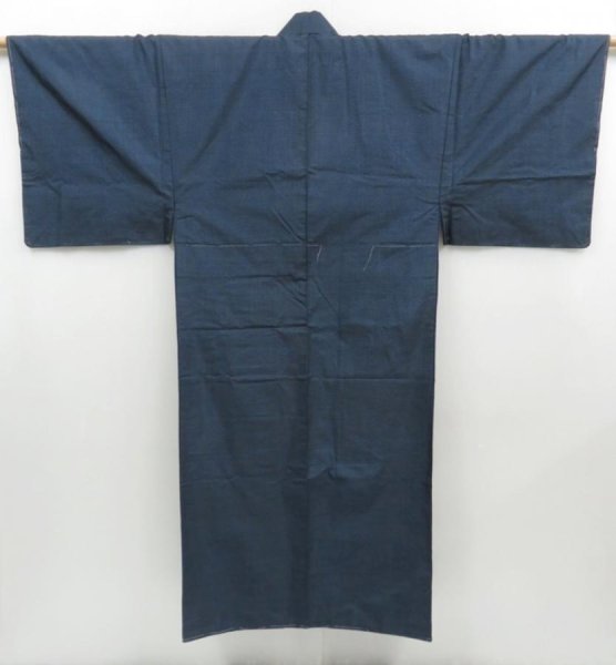 Photo1: 4607T11z750 Vintage Japanese Kimono Silk Men's Oshima Tsumugi  Dark navy (1)