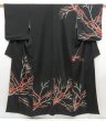 Photo1: 4607T12z930 Vintage Japanese Kimono Silk TSUKESAGE Branch Black (1)