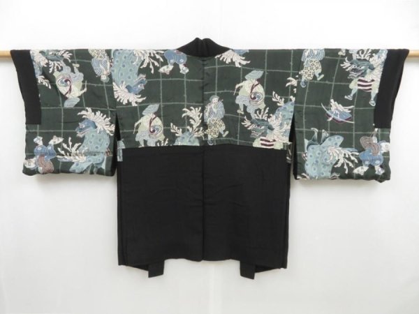 Photo1: 4608T01z420 Vintage Japanese Kimono Silk HAORI Festival Black (1)