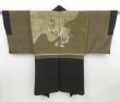 Photo1: 4608T03z530 Vintage Japanese Kimono Silk Men's HAORI Kagaribi Black (1)