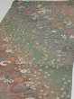 Photo3: 2B01z60  Japanese Kimono Silk  FABRIC Flowers Dull green 40.9x14.8 (3)