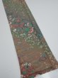 Photo2: 2B07z50  Japanese Kimono Silk  FABRIC Flowers Dull green 61.4x7.9 (2)