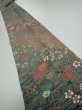 Photo1: 2B09z50  Japanese Kimono Silk  FABRIC Flowers Dull green 85.0x6.9 (1)