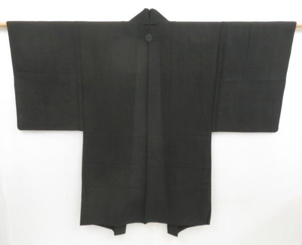 Photo1: 4611T06z320 Vintage Japanese Kimono Silk Men's See through HAORI Black (1)