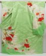 Photo1: 4611T07z1210 Vintage Japanese Kimono Silk FURISODE Peony Light green (1)