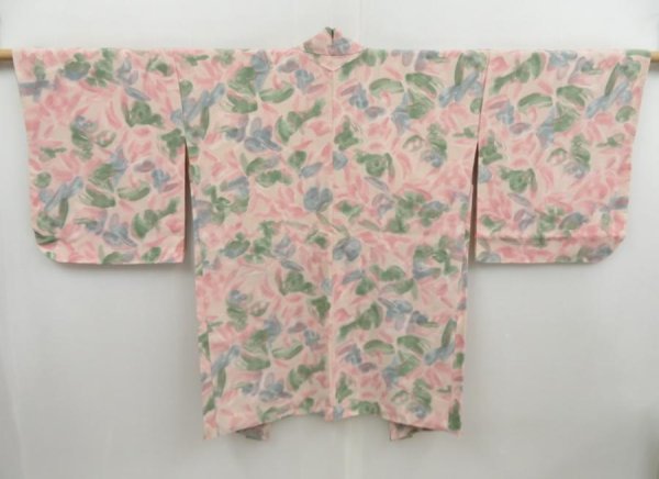 Photo1: 4616T10z580 Vintage Japanese Kimono Silk HAORI Flower Pink (1)