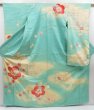 Photo1: 4616T11z880 Vintage Japanese Kimono Silk FURISODE Plum blossom Mint green (1)