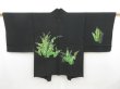 Photo1: 4618T01z590 Vintage Japanese Kimono Silk HAORI Plants Black (1)