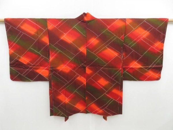 Photo1: 4618T04z560 Vintage Japanese Kimono Silk HAORI  Orangered (1)