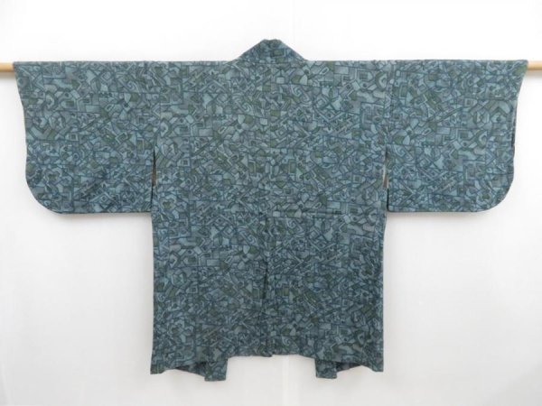 Photo1: 4618T08z470 Vintage Japanese Kimono Silk HAORI  Dull sea blue (1)