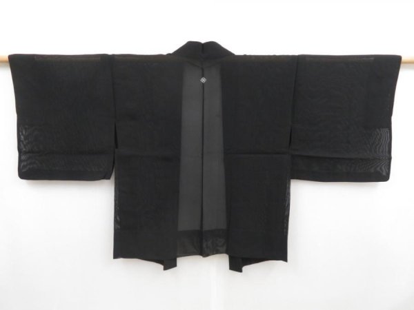 Photo1: 4618T09z280 Vintage Japanese Kimono Silk See through HAORI Plain Black (1)