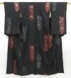 Photo1: 4618T13z690 Antique Japanese Kimono Silk KOMON Flowers Black (1)