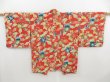 Photo1: 4621T10z630 Vintage Japanese Kimono Silk HAORI Flower Orange-Red (1)