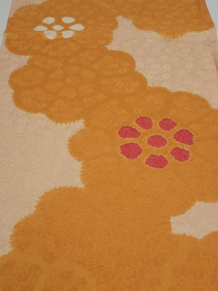 Photo1: 4i02z60  Japanese Kimono Silk  FABRIC Flower Light orange 40.2x14.0 (1)